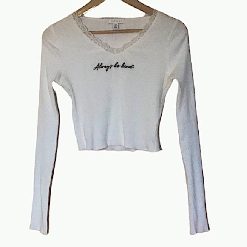 Topshop White Long-Sleeve V‑Neck Crop Top